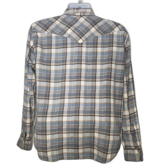 LUCKY BRAND Classic Fit Pearl Snap Blue Plaid Button Up Shirt Mens Size Large - Picture 2 of 7